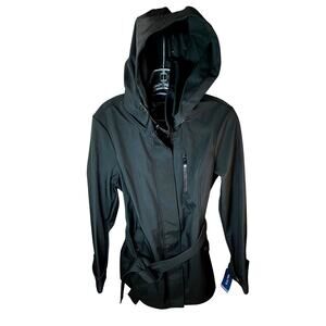 NEW Nautica Women's Black Large Hooded Belted Water-Resistant Raincoat